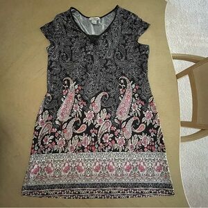 Linea Donatella Nightgown Black & White Pink Paisley Print Sz L